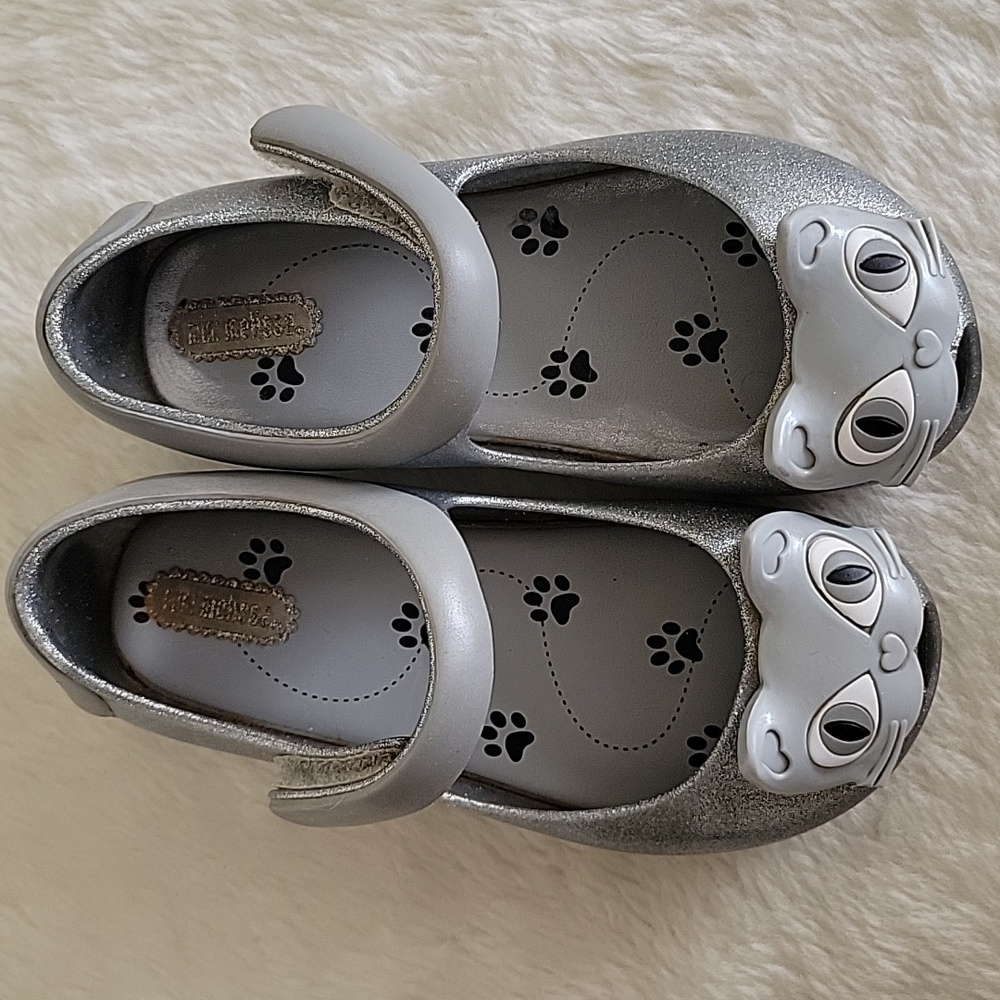 MINI MELISSA Jelly Silver Cat Shoes. Size 10 - Picture 3 of 12